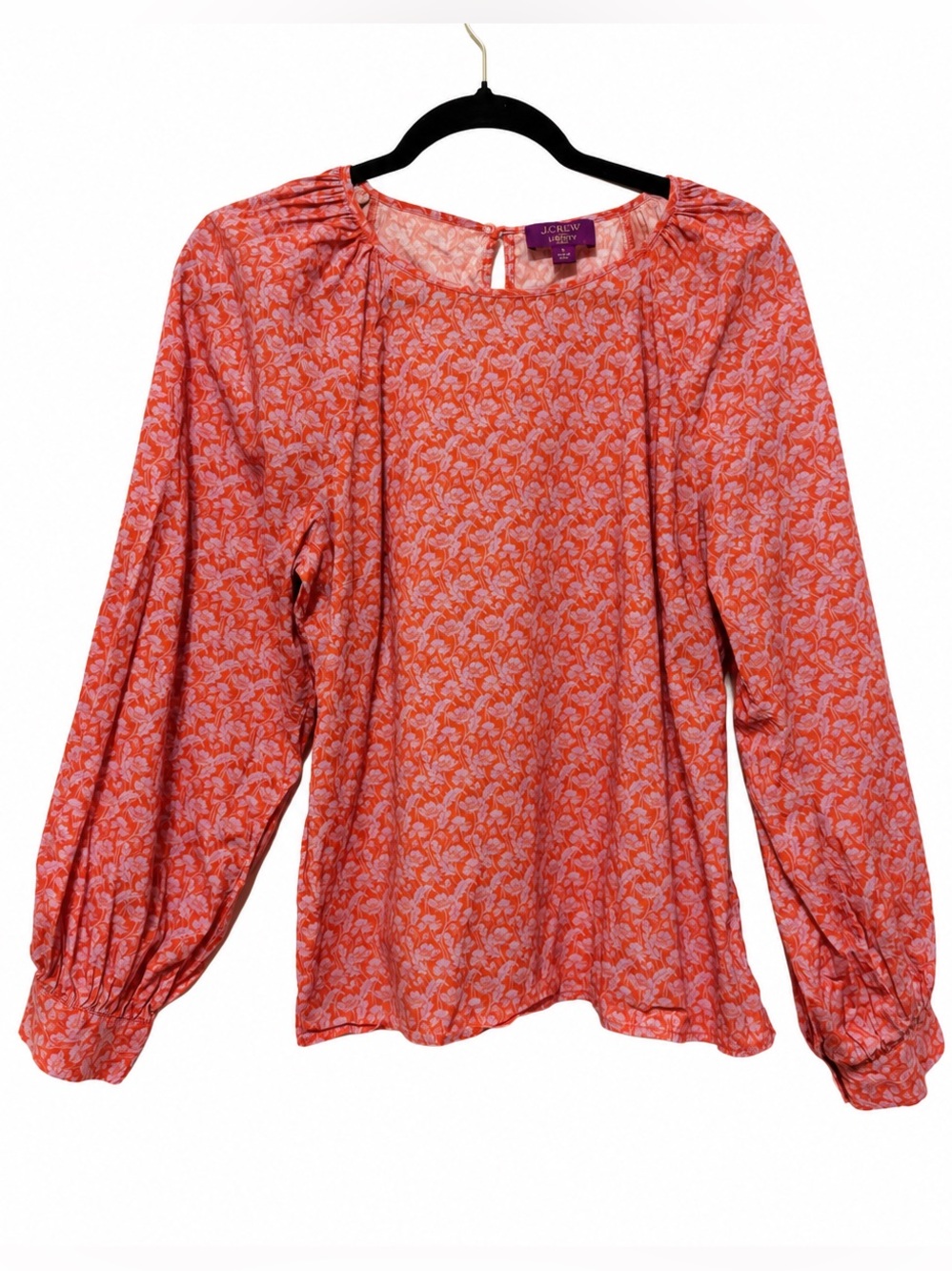 J.Crew Liberty Fabric Floral Blouse Size L Red Pink Puff Sleeve Boho Top